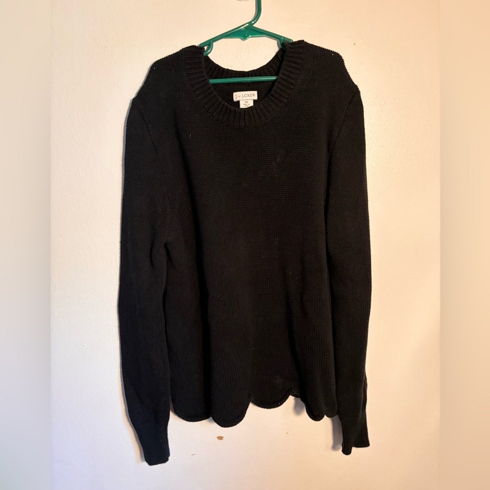 J. Crew black sweater scalloped edge